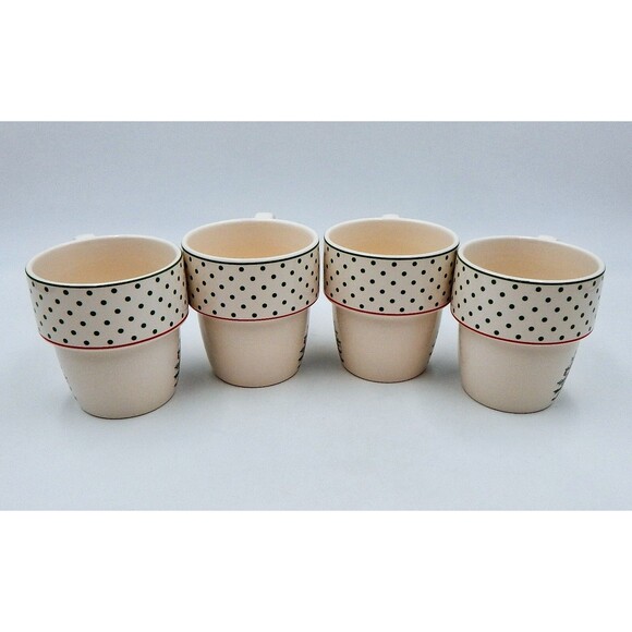Spode Christmas Tree Collection Polka Dot Stackable Mugs Coffee Tea Set of 4 Box - Picture 6 of 10